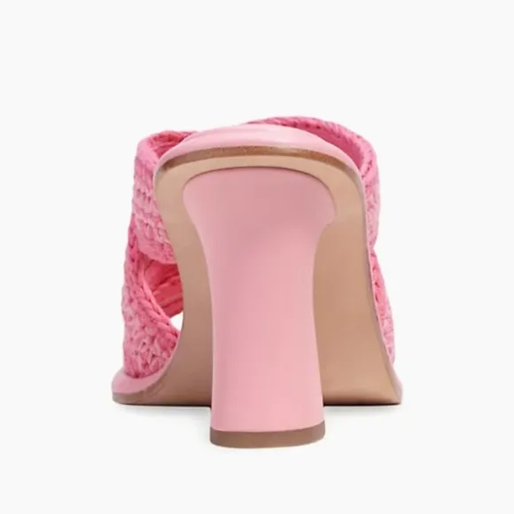 COACH’s Quintin 60MM Crochet leather sculptural heel sandals NEW Barbie Pink