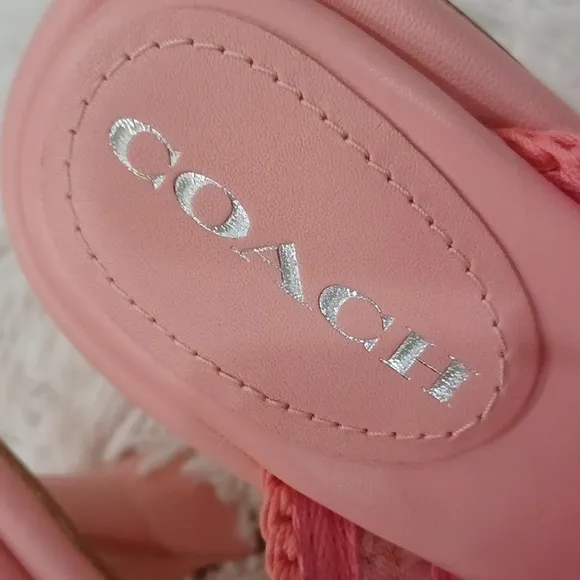 COACH’s Quintin 60MM Crochet leather sculptural heel sandals NEW Barbie Pink