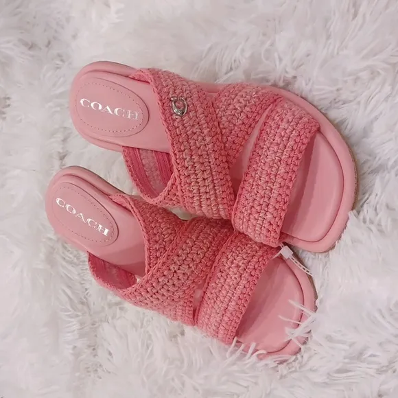 COACH’s Quintin 60MM Crochet leather sculptural heel sandals NEW Barbie Pink