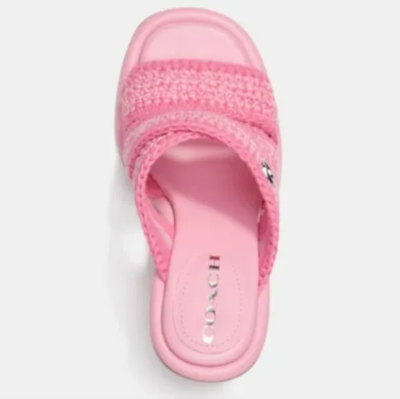 COACH’s Quintin 60MM Crochet leather sculptural heel sandals NEW Barbie Pink