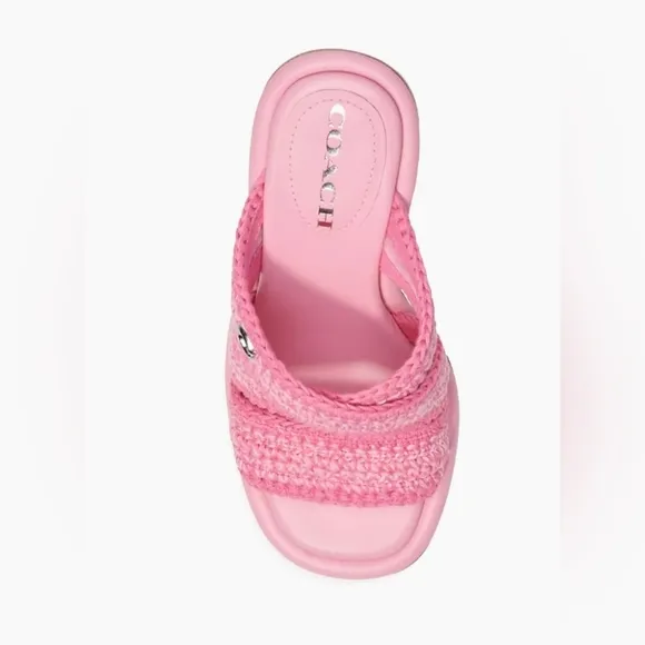 COACH’s Quintin 60MM Crochet leather sculptural heel sandals NEW Barbie Pink