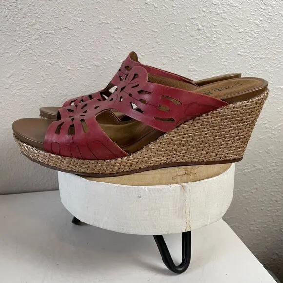 Cobb Hill Red Leather Wedge Sandals Size 11M EUC
