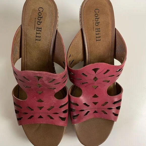Cobb Hill Red Leather Wedge Sandals Size 11M EUC