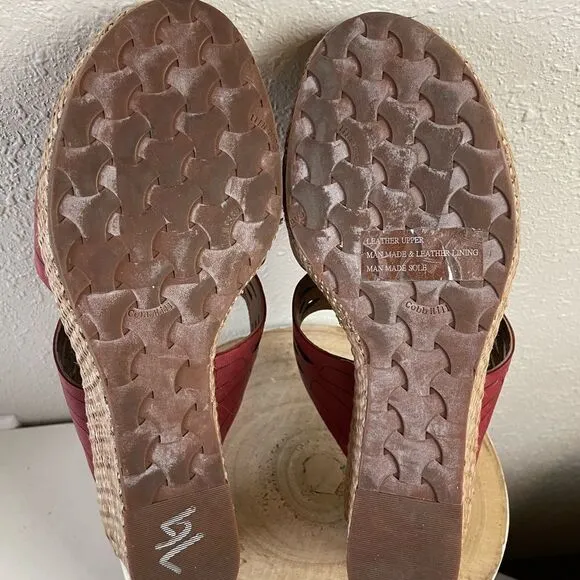 Cobb Hill Red Leather Wedge Sandals Size 11M EUC