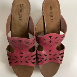 Cobb Hill Red Leather Wedge Sandals Size 11M EUC