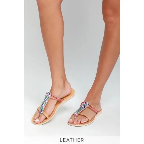 Cocobelle 8.5 M Cali Arrow Hot Pink Multi Leather Flat Sandals Thong Boho
