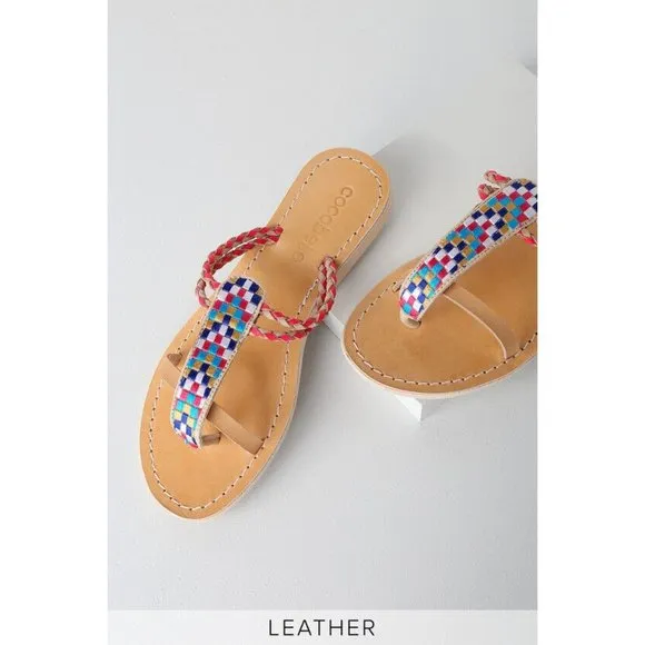 Cocobelle 8.5 M Cali Arrow Hot Pink Multi Leather Flat Sandals Thong Boho