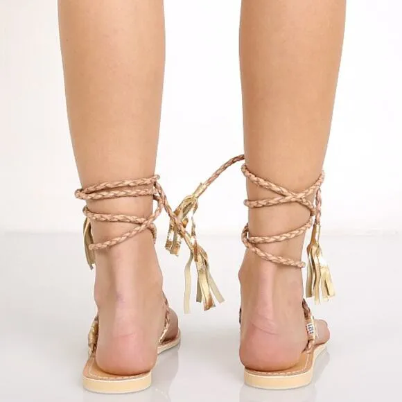 Cocobelle L*Space 40 9 Gili Ankle Wrap Braid Sandals Sand Gladiator
