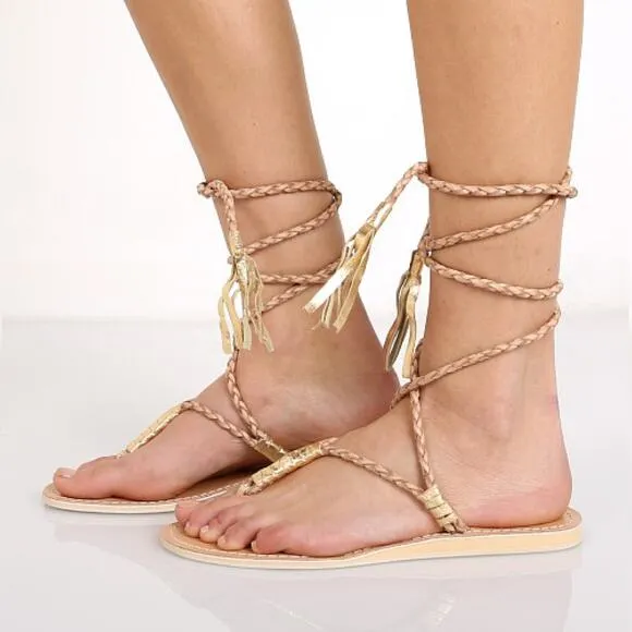 Cocobelle L*Space 40 9 Gili Ankle Wrap Braid Sandals Sand Gladiator