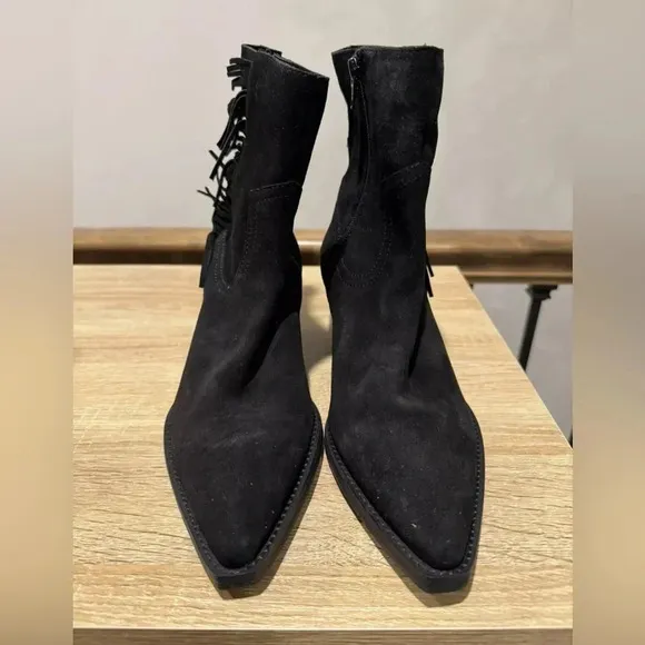 Coconuts by Matisse for Free People Black Jane Suede Fringe Ankle Boots 8.5