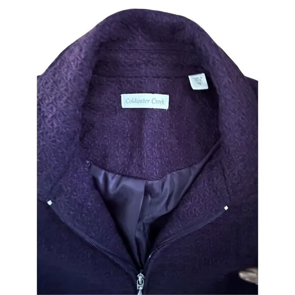 Coldwater Creek Women's Deep Purple, Front Zip Pockets, Fold Cuffs, Lined, Blaze