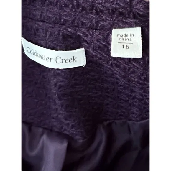 Coldwater Creek Women's Deep Purple, Front Zip Pockets, Fold Cuffs, Lined, Blaze