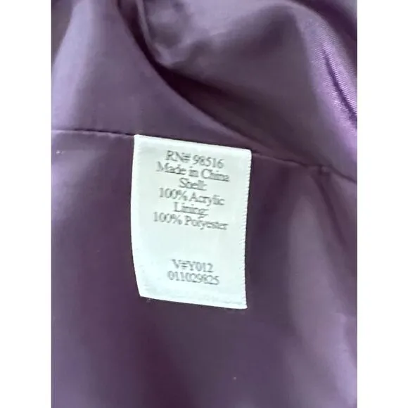 Coldwater Creek Women's Deep Purple, Front Zip Pockets, Fold Cuffs, Lined, Blaze