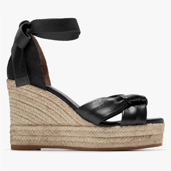 Cole Haan Cloudfeel Hampton Espadrille Wedge Sandal NWB Size 9 Black