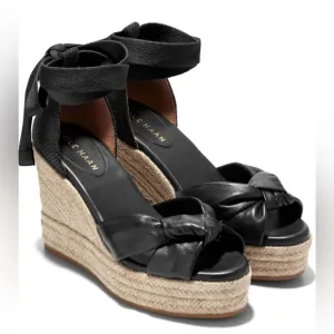 Cole Haan Cloudfeel Hampton Espadrille Wedge Sandal NWB Size 9 Black