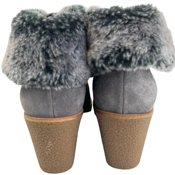 Cole Haan Coralie Wedge Boots Gray Womens 6 Ankle Bootie Faux Fur Suede