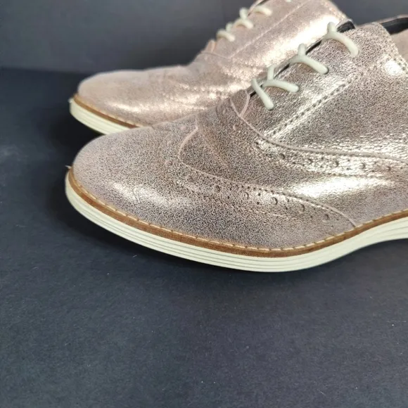 Cole Haan Grand OS Wingtip Casual Dress Sneaker Rose Gold Shimmer Women's Sz 6B