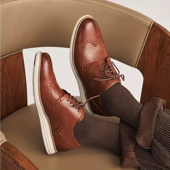 Cole Haan GrandEvolution OS Wingtip Oxford Shoes Woodbury Brown Leather 8.5W