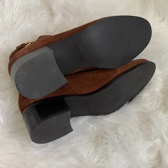 Cole Haan Haidyn Scotch Suede Leather Block Heel Ankle Boots Booties Sz 7