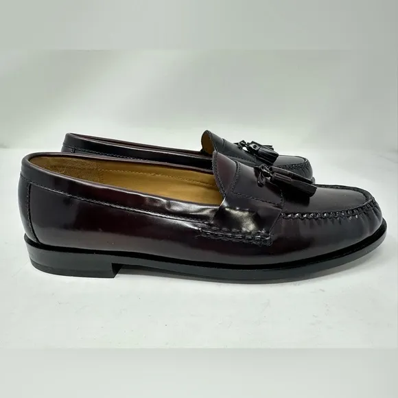 Cole Haan Mens Shoes Size 10 D Leather Pinch Tassel Loafers Burgundy Slip On NEW