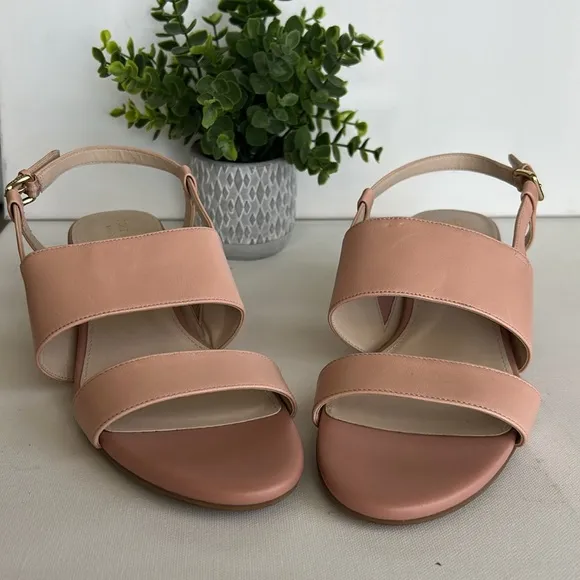 Cole Haan Sandals Women Pink Leather Slingback Wedge Buckle