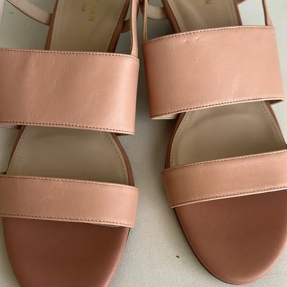 Cole Haan Sandals Women Pink Leather Slingback Wedge Buckle