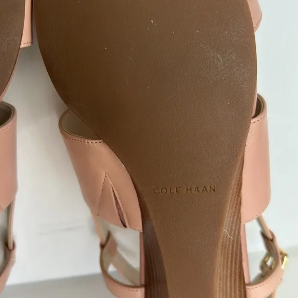 Cole Haan Sandals Women Pink Leather Slingback Wedge Buckle