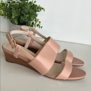 Cole Haan Sandals Women Pink Leather Slingback Wedge Buckle