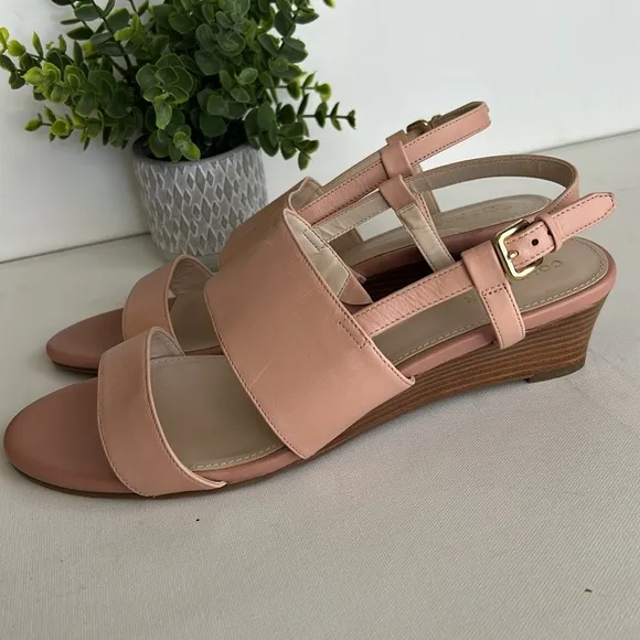 Cole Haan Sandals Women Pink Leather Slingback Wedge Buckle