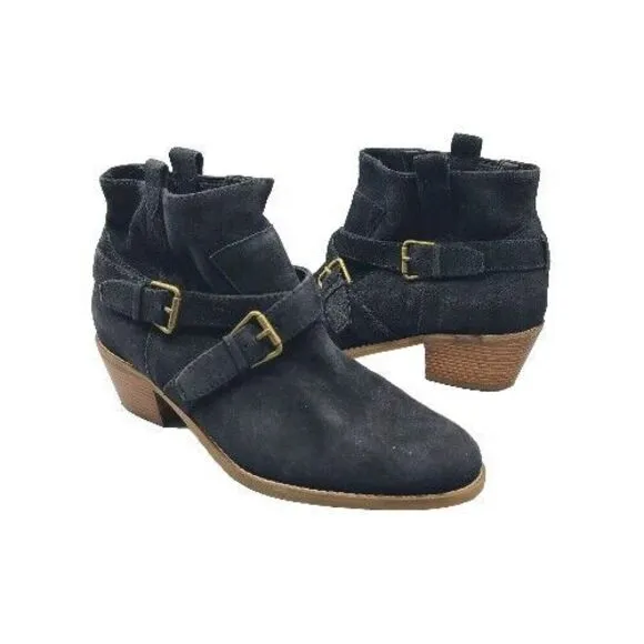 Cole Haan Sz 8.5 Boots Jensynn Womens Bootie Black Suede W16473 Belted  Pull On