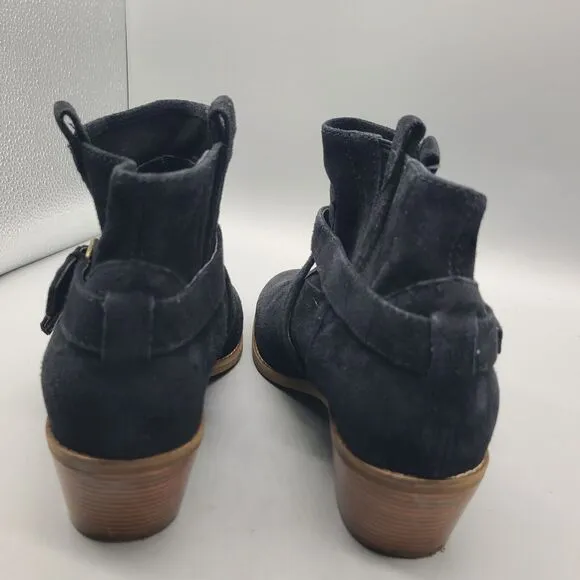 Cole Haan Sz 8.5 Boots Jensynn Womens Bootie Black Suede W16473 Belted  Pull On