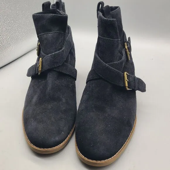 Cole Haan Sz 8.5 Boots Jensynn Womens Bootie Black Suede W16473 Belted  Pull On
