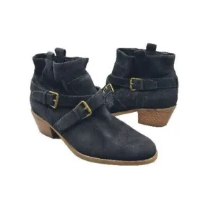 Cole Haan Sz 8.5 Boots Jensynn Womens Bootie Black Suede W16473 Belted  Pull On