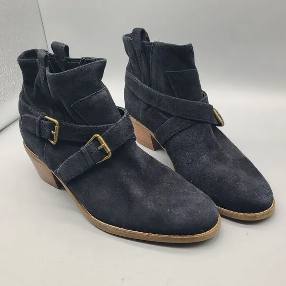 Cole Haan Sz 8.5 Boots Jensynn Womens Bootie Black Suede W16473 Belted  Pull On