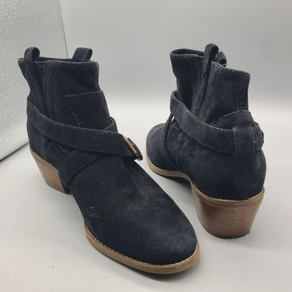 Cole Haan Sz 8.5 Boots Jensynn Womens Bootie Black Suede W16473 Belted  Pull On