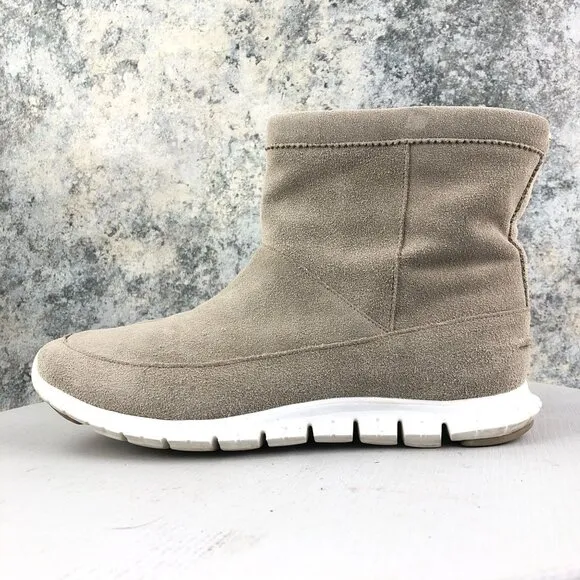 Cole Haan Women's Size 9.5B Grand.OS Brown Taupe Suede Waterproof Booties Boots