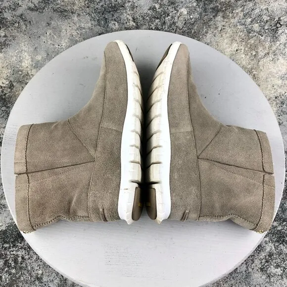 Cole Haan Women's Size 9.5B Grand.OS Brown Taupe Suede Waterproof Booties Boots