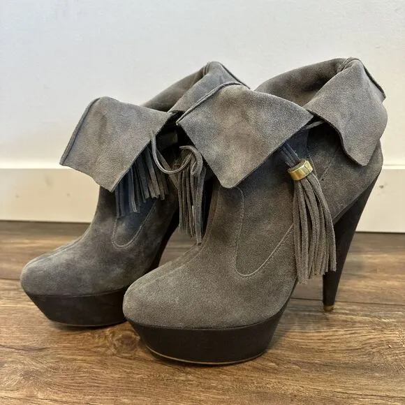 Colin Stuart Gray Suede Booties Floppy Ankle Boots Size 9