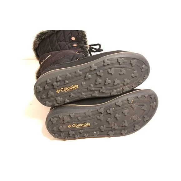 Columbia Heavenly Omni-Heat Snow Waterproof Boots Black Gray Faux Fur Women SZ 8