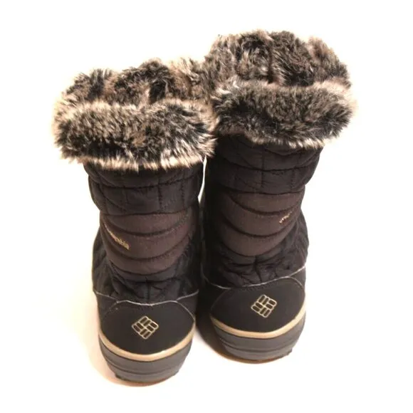 Columbia Heavenly Omni-Heat Snow Waterproof Boots Black Gray Faux Fur Women SZ 8