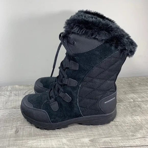 Columbia Women's Ice Maiden II Black Snow Winter Waterproof Fur Boots Size 6