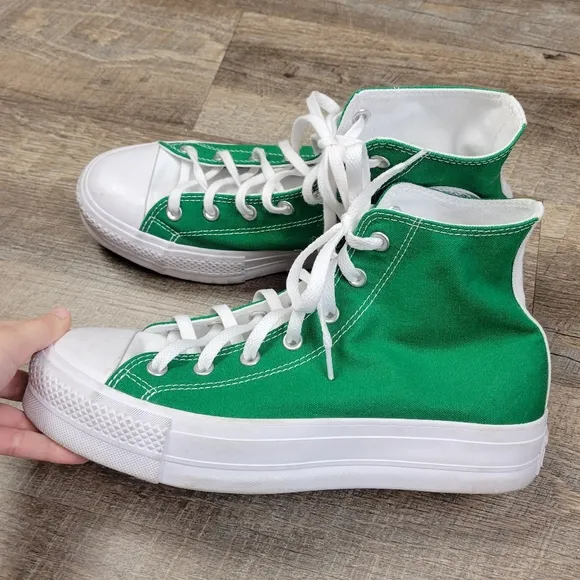 Converse Custom Green White Platform High Top Shoes