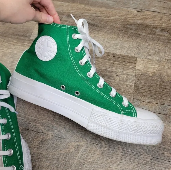 Converse Custom Green White Platform High Top Shoes