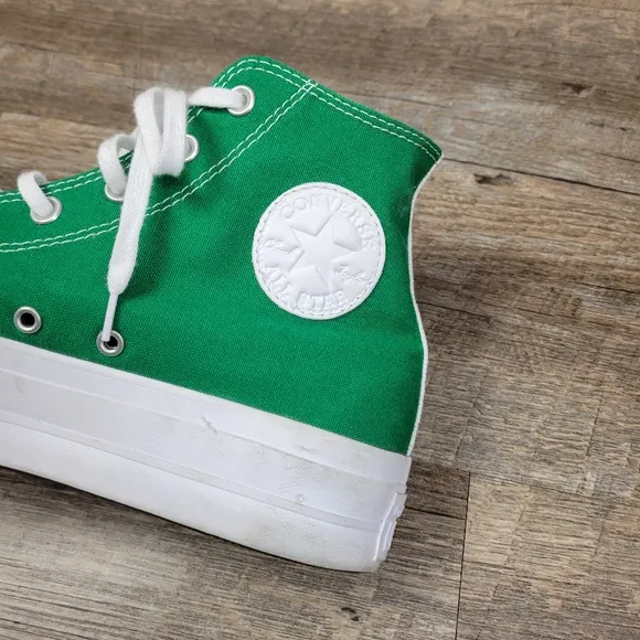 Converse Custom Green White Platform High Top Shoes
