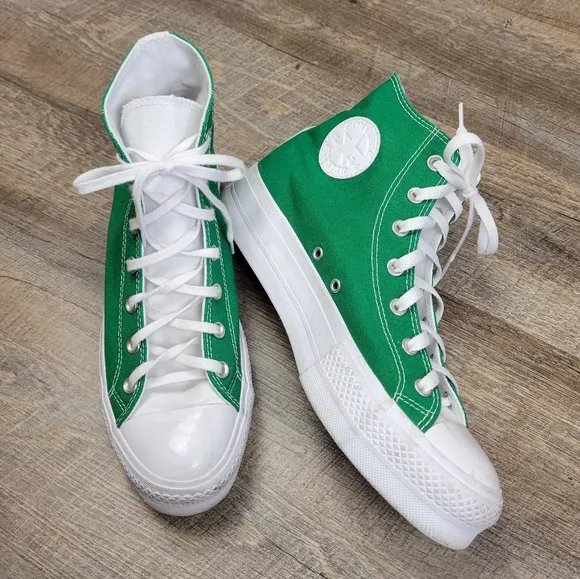 Converse Custom Green White Platform High Top Shoes