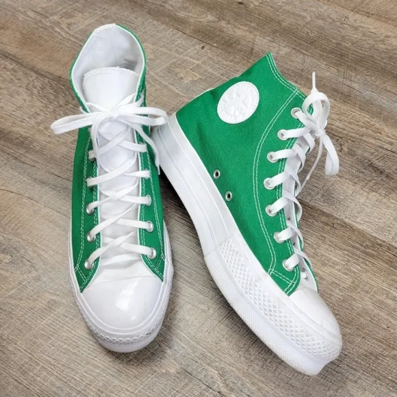 Converse Custom Green White Platform High Top Shoes