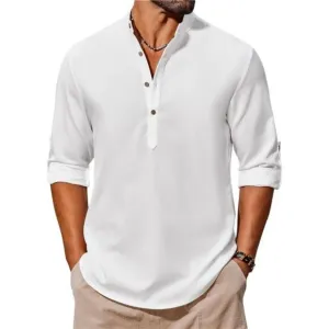COOFANDY Men's Casual Henley Shirts Long Sleeve Band Collar Lightweight Beach