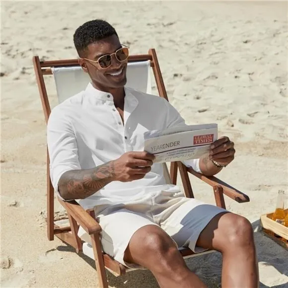 COOFANDY Men's Casual Henley Shirts Long Sleeve Band Collar Lightweight Beach