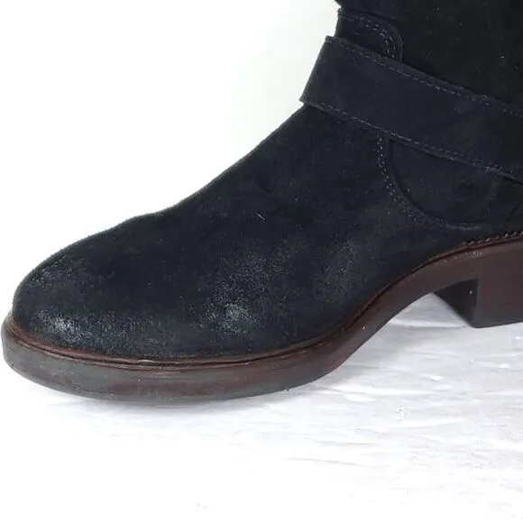 Cordani Italian Women's EU38 US7-7,5 Black Suede Leather Buckle Biker Boots