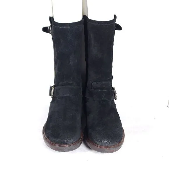 Cordani Italian Women's EU38 US7-7,5 Black Suede Leather Buckle Biker Boots